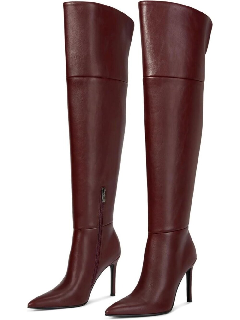 Women's Burgundy High Heel Over the Knee Boots Comfortable Fashion Stiletto Heel - Picture 4 of 6